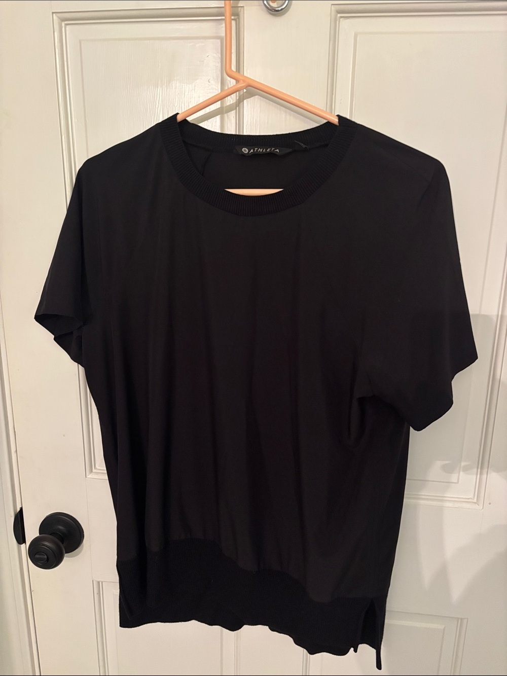 Athleta Black Short Sleeve Crew Top with Ribbed Hem